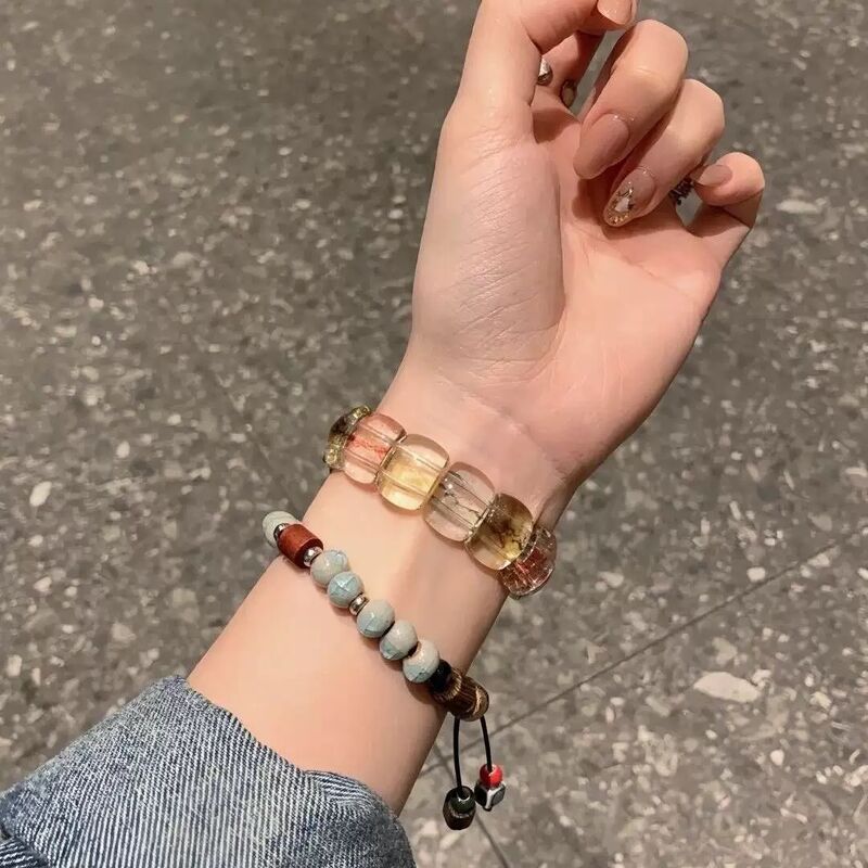 Colorful Transparent Resin & Alloy Steel Beaded Snap Buckle Band for Watch Ultra 42mm Elastic Smart Watch