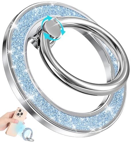 Magnetic Phone Ring Holder & Grip Stand for iPhone 16/15/14/13 Pro Max/Plus Cute Design Blue