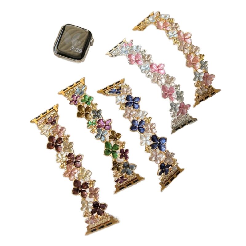 Flower Elastic Metal Strap Clasp for Watch Gold Luxury Stainless Steel Breathable Compatible 38/40/41mm