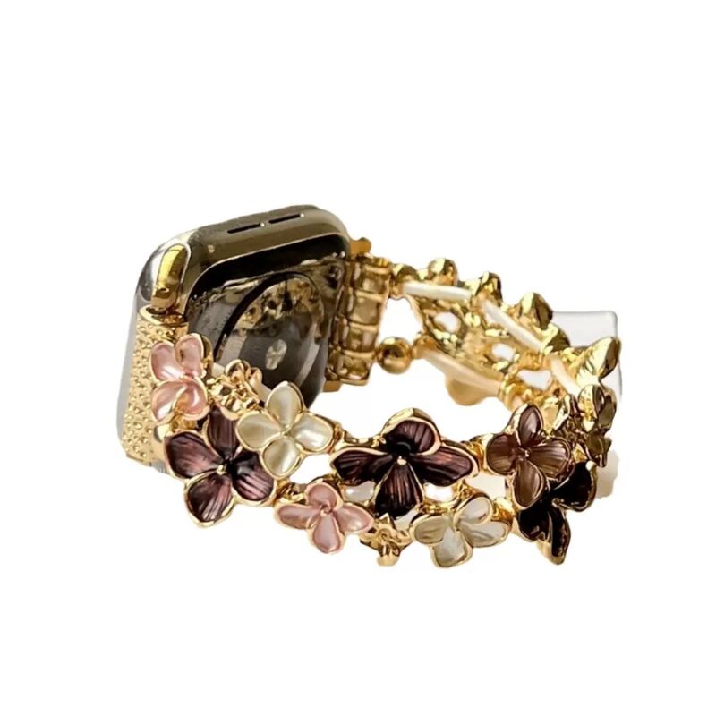 Flower Elastic Metal Strap Clasp for Watch Gold Luxury Stainless Steel Breathable Compatible 38/40/41mm