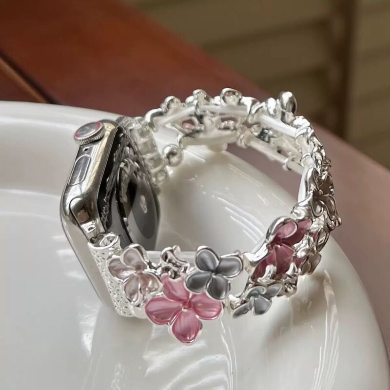 Flower Elastic Metal Strap Clasp for Watch Gold Luxury Stainless Steel Breathable Compatible 38/40/41mm