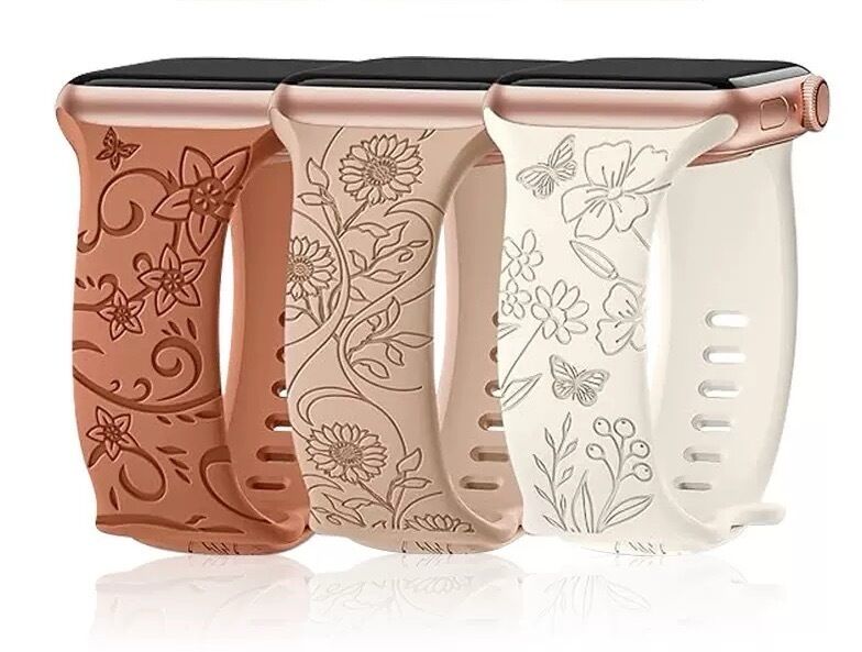 Watchband Factory 45mm 49mm Embossed Carved Smart Watch Strap for Apple Watch 8 7 6 Luxury Charm Silicone Watch Bands