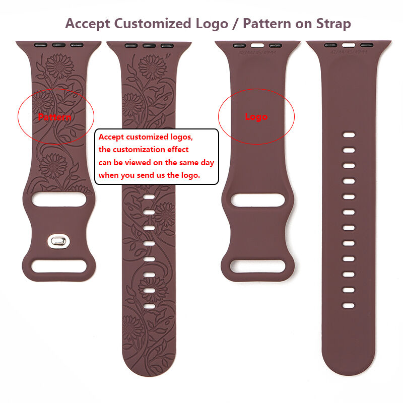 Watchband Factory 45mm 49mm Embossed Carved Smart Watch Strap for Apple Watch 8 7 6 Luxury Charm Silicone Watch Bands