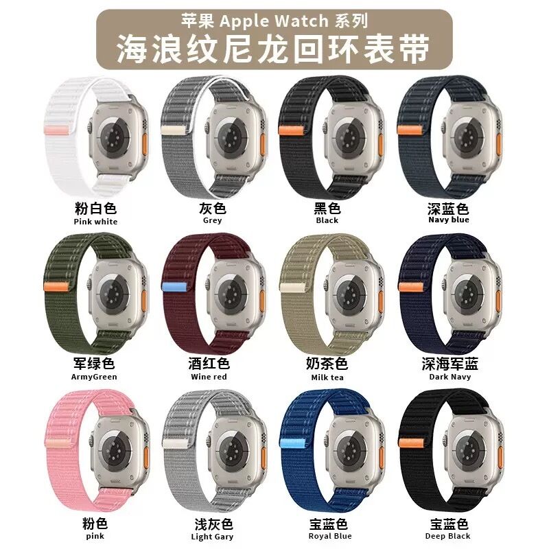 Sea Wave Pattern Loop Watch Strap Design for Apple Watch Ultra Nylon Spandex 49mm Navy Luxury Watch Band
