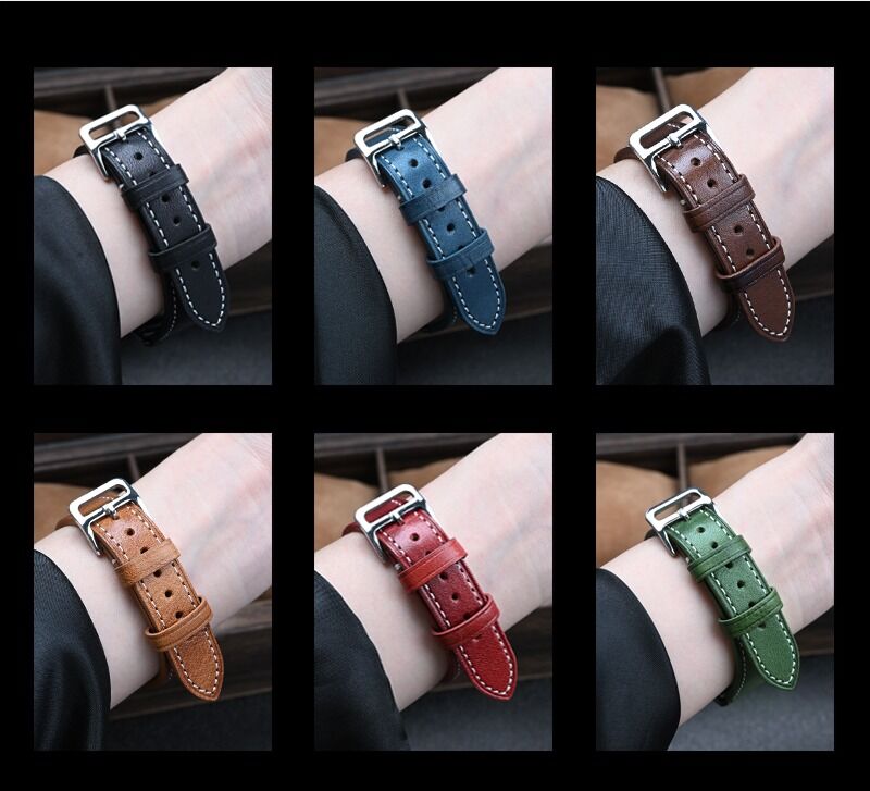 Top Layer Cowhide Vegetable-Tanned Oil Wax Genuine Leather Watch Strap With Connector Calf Leather Watch Bands for Apple