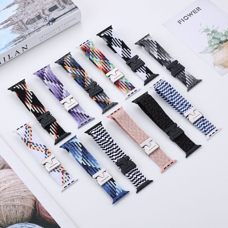 Smart Watch Band Strap Low MOQ Washable Woven Elastic Nylon Sport Loop Hook Loop Buckle for Watch Series 11 10