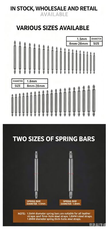 1000pcs Stainless Steel 8mm-25mm Band Spring-Loaded Shafts Watch Repair Tools Spring Bar