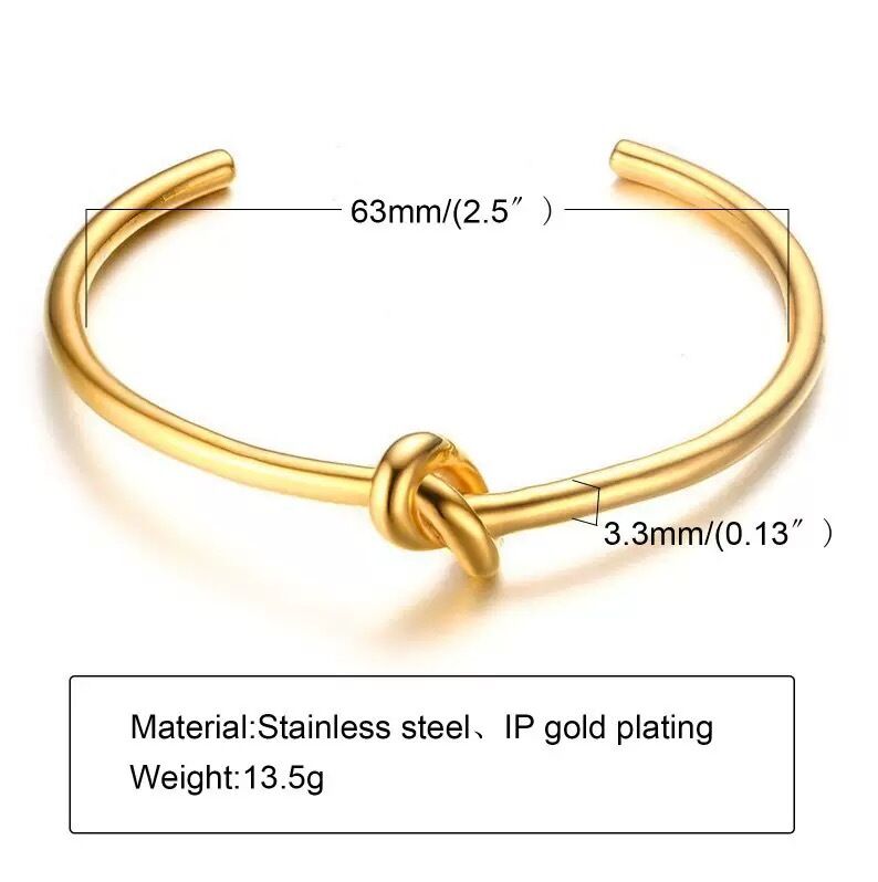 Statement Fashion Minimalist Jewelry Adjustable 18K Gold Plated Zircon Stainless Steel Stacking Tie Knot Cuff Bangle