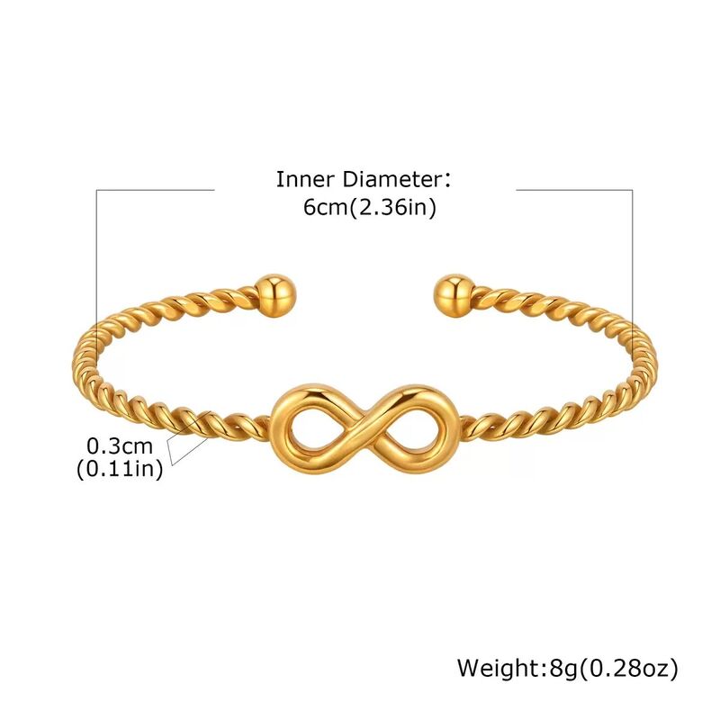 Statement Fashion Minimalist Jewelry Adjustable 18K Gold Plated Zircon Stainless Steel Stacking Tie Knot Cuff Bangle