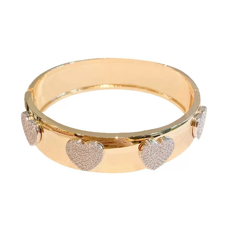 Luxury Women's Fashion Bracelet 18k Gold Exaggerated Zircon Color-Preserving Open-Heart Design Elegant Bangle for