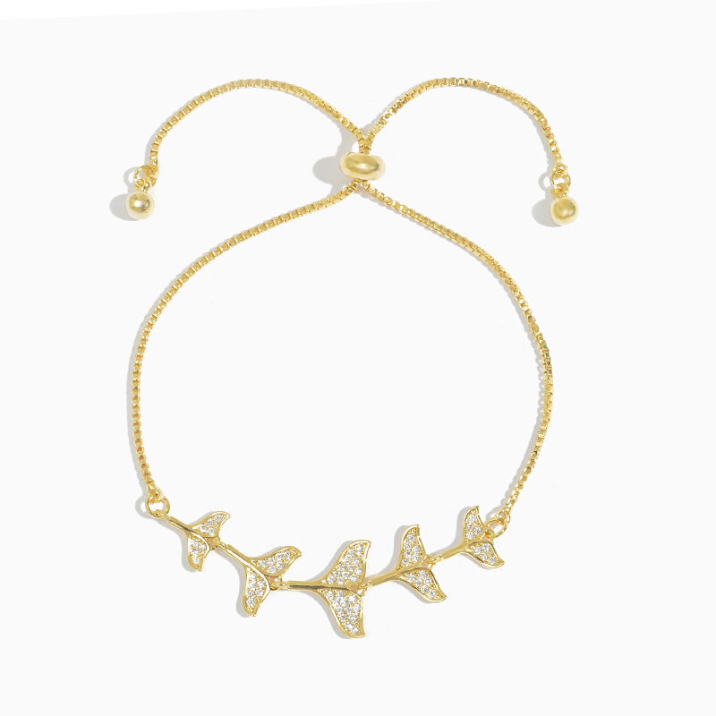 SL60942 Trendy Zircon Whale Tail Charm Adjustable 18K Gold Plated Copper Women's Bracelet