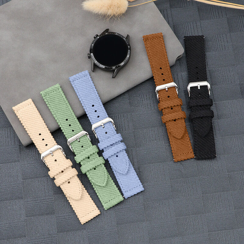 Stock Customized 18mm 20mm 22mm Colorful Corduroy Watch Strap Soft Two Pieces Style Cotton Fabric Watch Band