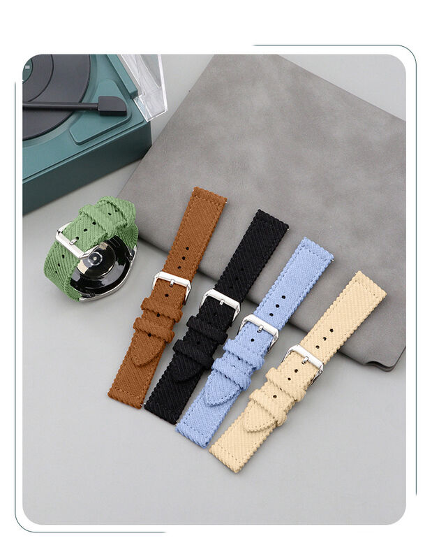 Stock Customized 18mm 20mm 22mm Colorful Corduroy Watch Strap Soft Two Pieces Style Cotton Fabric Watch Band