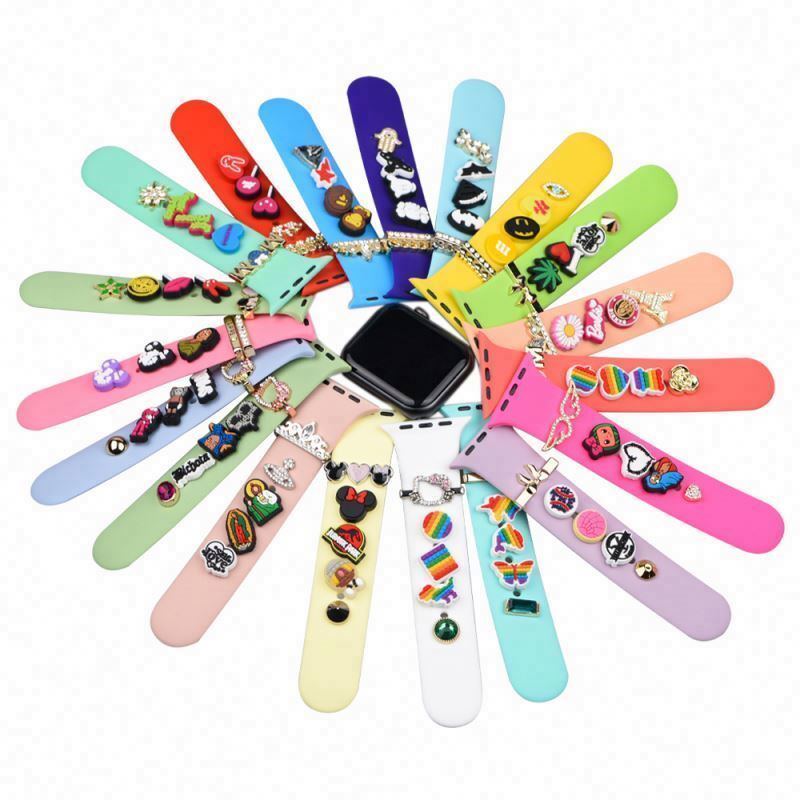 Charms for Smart Watch Bands & Accessories PVC Rubber Watch Decoration Charms for apple Watch Silicone Watchband