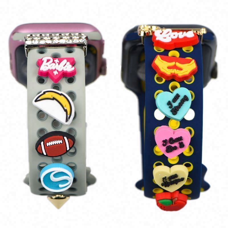 Charms for Smart Watch Bands & Accessories PVC Rubber Watch Decoration Charms for apple Watch Silicone Watchband