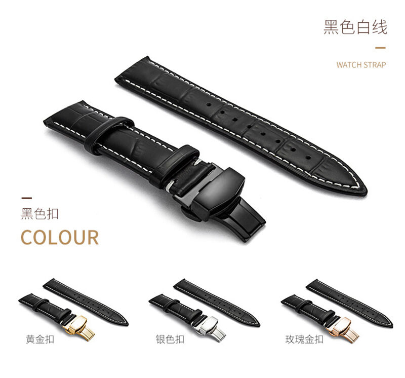 Crocodile Pattern Luxury Top Layer Cowhide Real Replacement Genuine Leather Smart Watch Straps Band With Butterfly Buckle