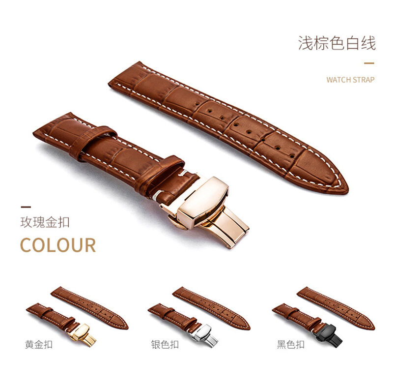 Crocodile Pattern Luxury Top Layer Cowhide Real Replacement Genuine Leather Smart Watch Straps Band With Butterfly Buckle