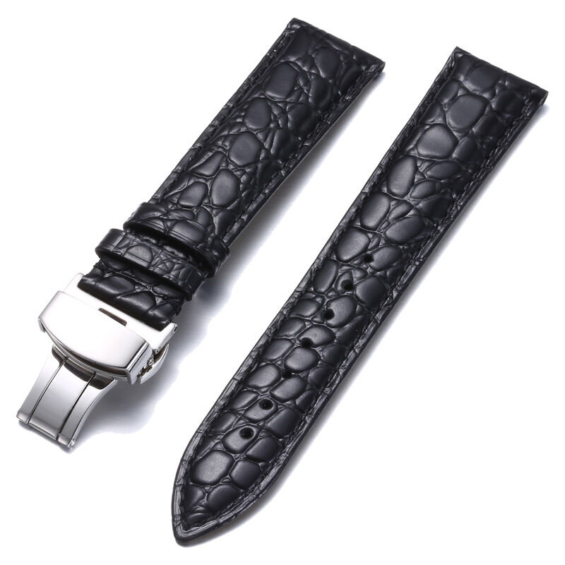 Stainless Steel Butterfly Clasp Men Crocodile Pattern Watchband 18mm 20mm 22mm Genuine Leather Watch Band Straps