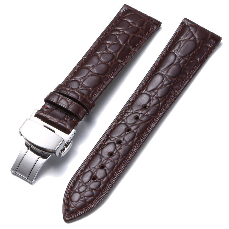 Stainless Steel Butterfly Clasp Men Crocodile Pattern Watchband 18mm 20mm 22mm Genuine Leather Watch Band Straps