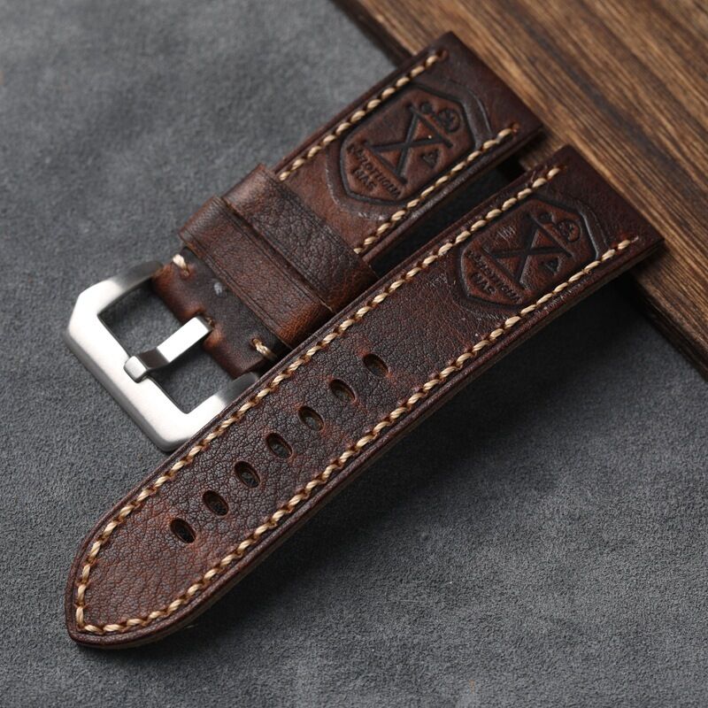 Top Layer Cowhide Genuine Leather Strap 18mm 19mm 20mm 21mm 22mm Loop Vintage Men Grain Leather Watch Band Quick Release