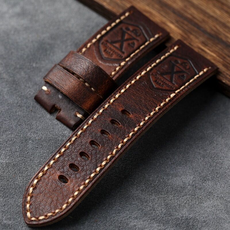 Top Layer Cowhide Genuine Leather Strap 18mm 19mm 20mm 21mm 22mm Loop Vintage Men Grain Leather Watch Band Quick Release