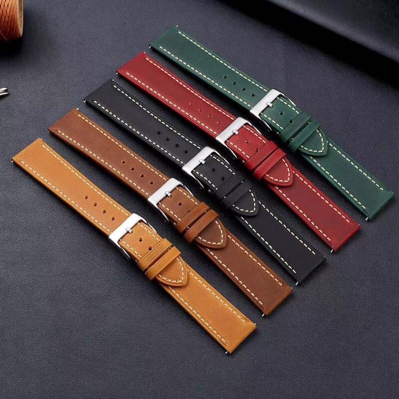 Stitched Crazy Horse Leather Watch Band 18mm 20mm 22mm Genuine Leather Watch Straps Vintage Loop Leather Watchbands for Men