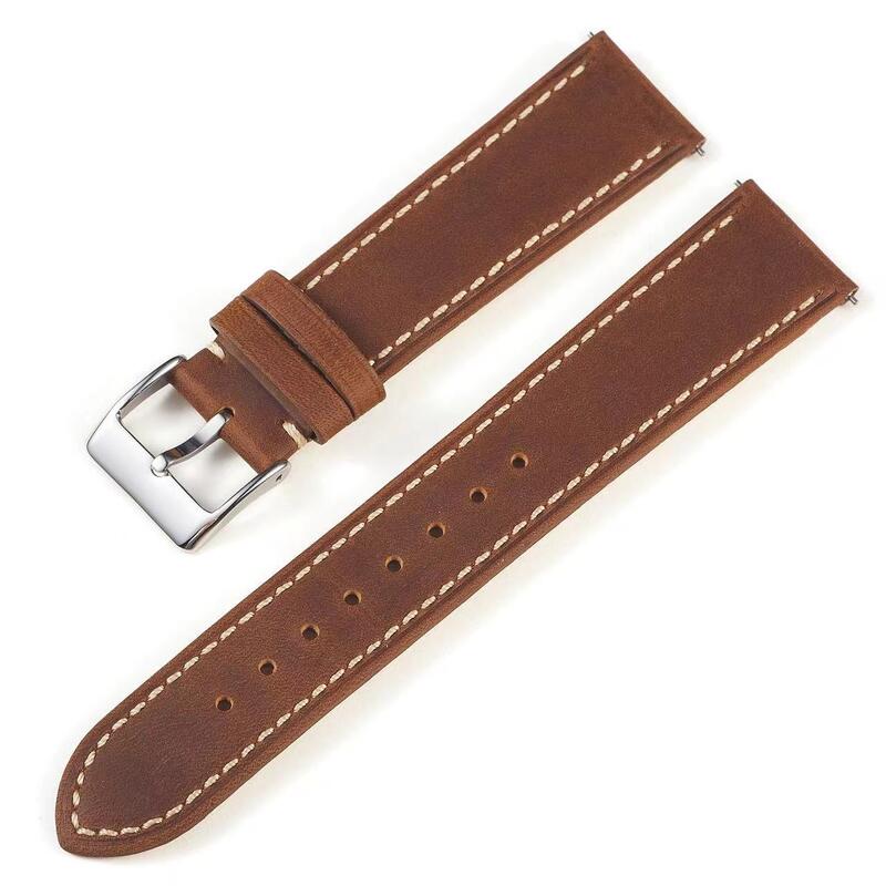 Stitched Crazy Horse Leather Watch Band 18mm 20mm 22mm Genuine Leather Watch Straps Vintage Loop Leather Watchbands for Men
