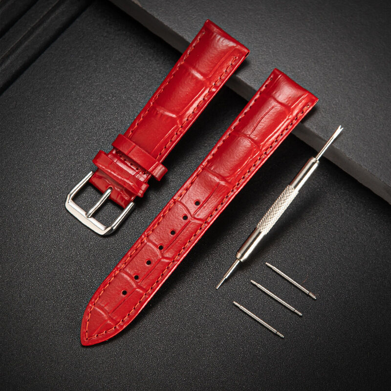 Custom crocodile Pattern Matte  Economical Black Brown Thin Slim Style Genuine Leather Watch Strap