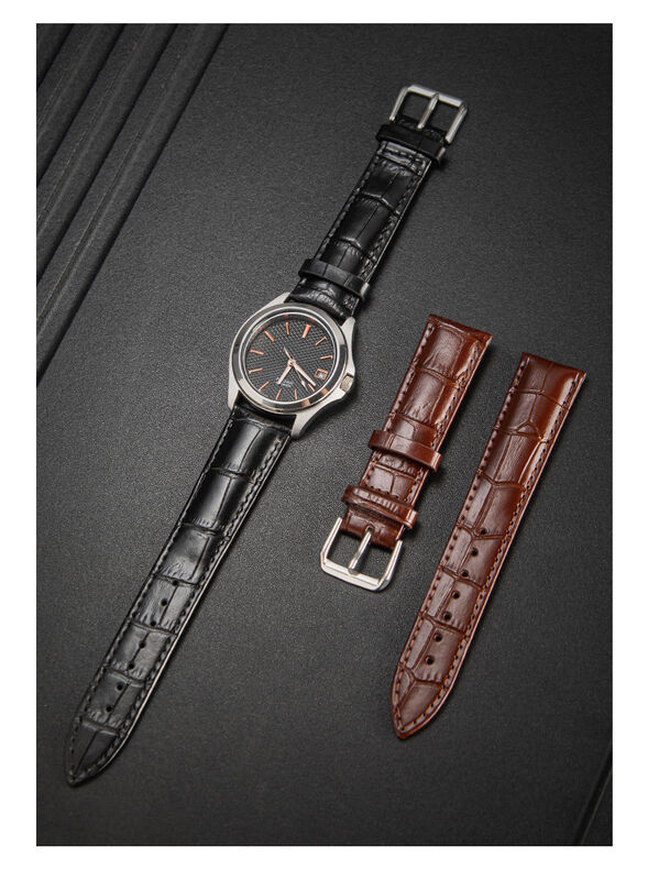 Custom crocodile Pattern Matte  Economical Black Brown Thin Slim Style Genuine Leather Watch Strap