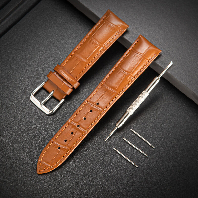 Custom crocodile Pattern Matte  Economical Black Brown Thin Slim Style Genuine Leather Watch Strap