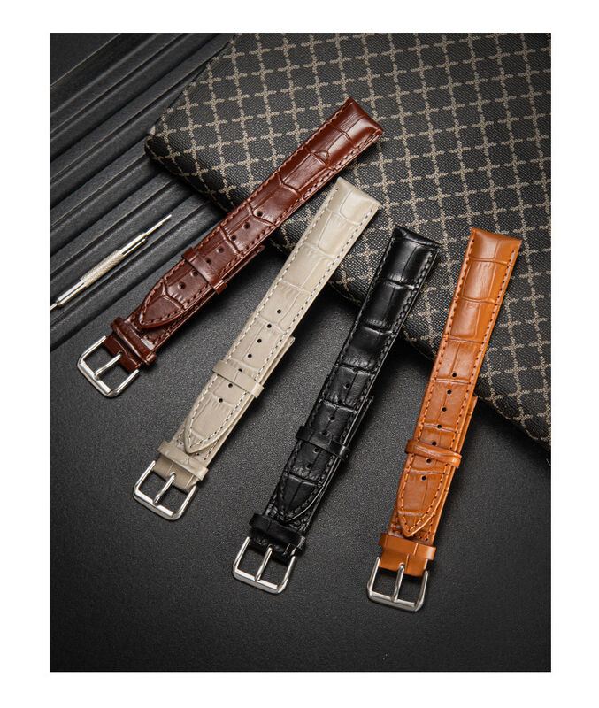 Custom crocodile Pattern Matte  Economical Black Brown Thin Slim Style Genuine Leather Watch Strap