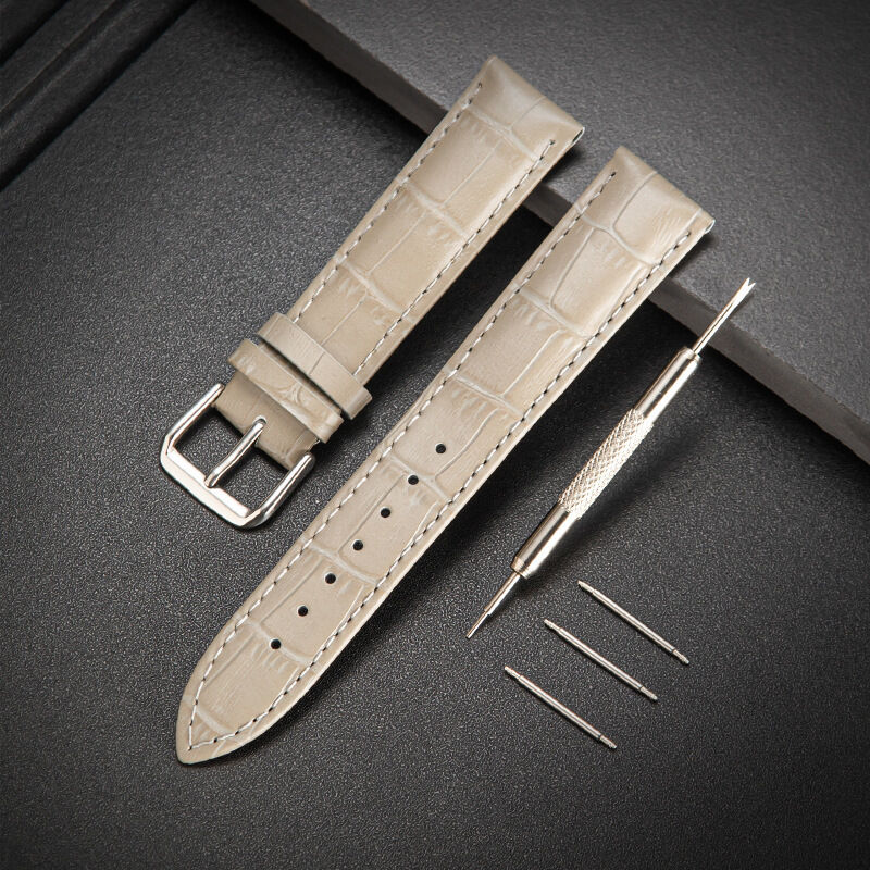 Custom crocodile Pattern Matte  Economical Black Brown Thin Slim Style Genuine Leather Watch Strap