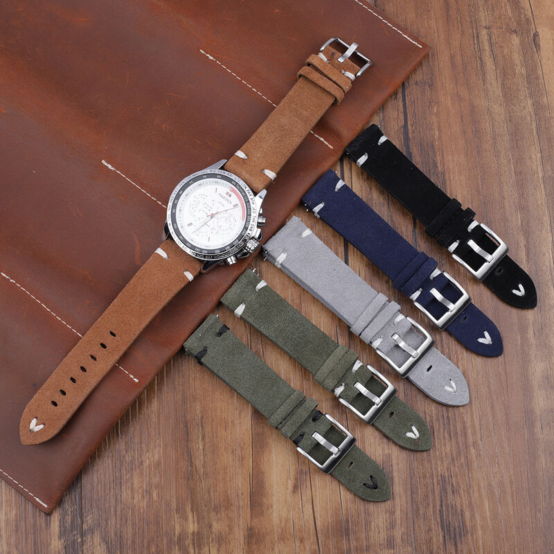 Retro Suede Genuine Cow Leather Watch Band Strap 20/22/24MM Men and Woman Soft Watch Strap