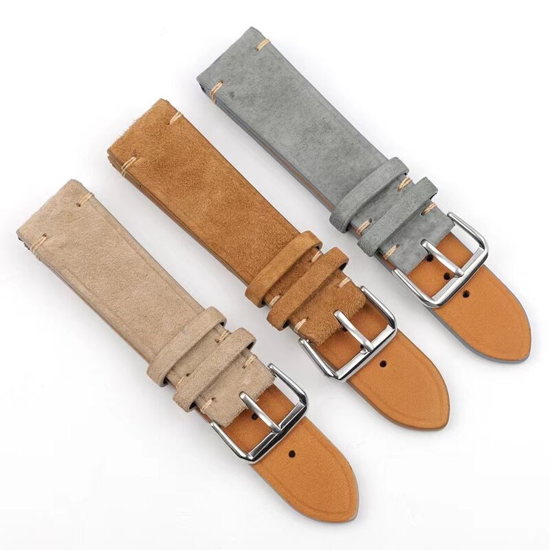 Retro Suede Genuine Cow Leather Watch Band Strap 20/22/24MM Men and Woman Soft Watch Strap