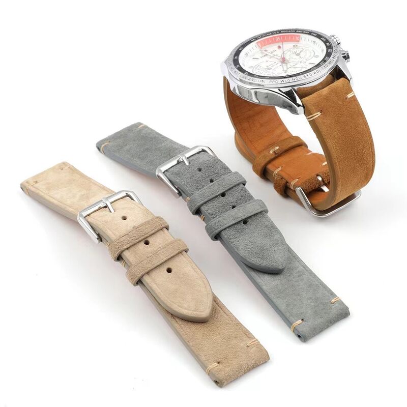 Retro Suede Genuine Cow Leather Watch Band Strap 20/22/24MM Men and Woman Soft Watch Strap