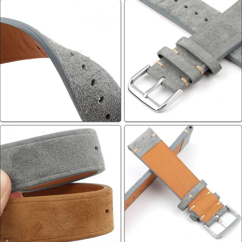 Retro Suede Genuine Cow Leather Watch Band Strap 20/22/24MM Men and Woman Soft Watch Strap