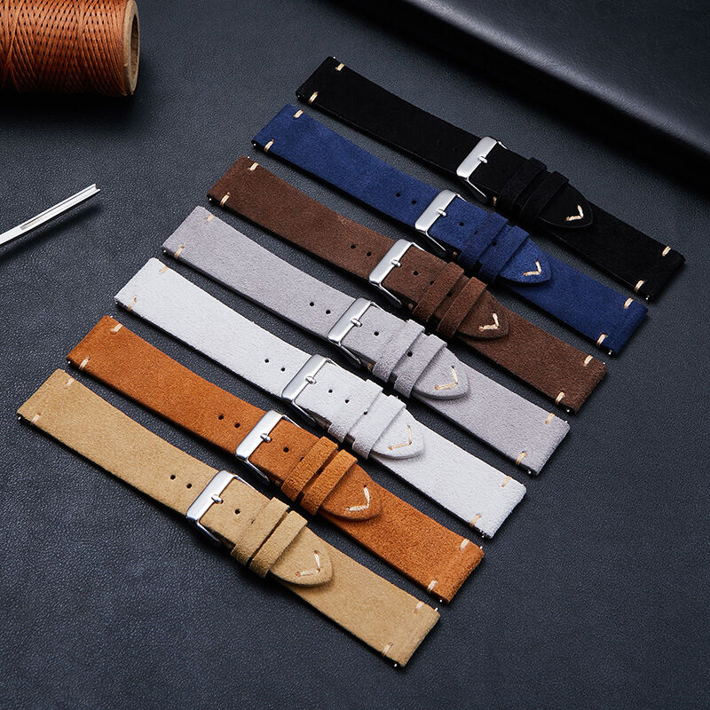 Leather Watch Straps Luxury Suede Watches Strap High Quality Genuine Soft Hand Sewn for 18 20 22mm Genuine Leather Band