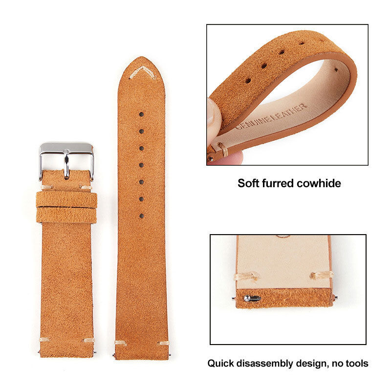 Leather Watch Straps Luxury Suede Watches Strap High Quality Genuine Soft Hand Sewn for 18 20 22mm Genuine Leather Band