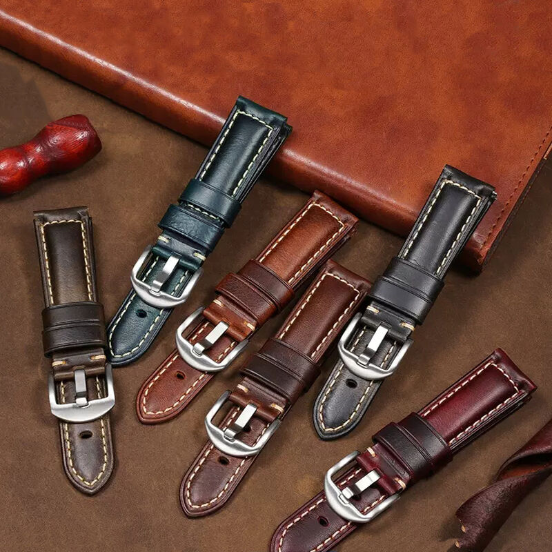 Vintage Genuine Waxed Leather Watch Bands 20mm 22mm 24mm Men's Watch Leather Straps Luxury Watch Accessories
