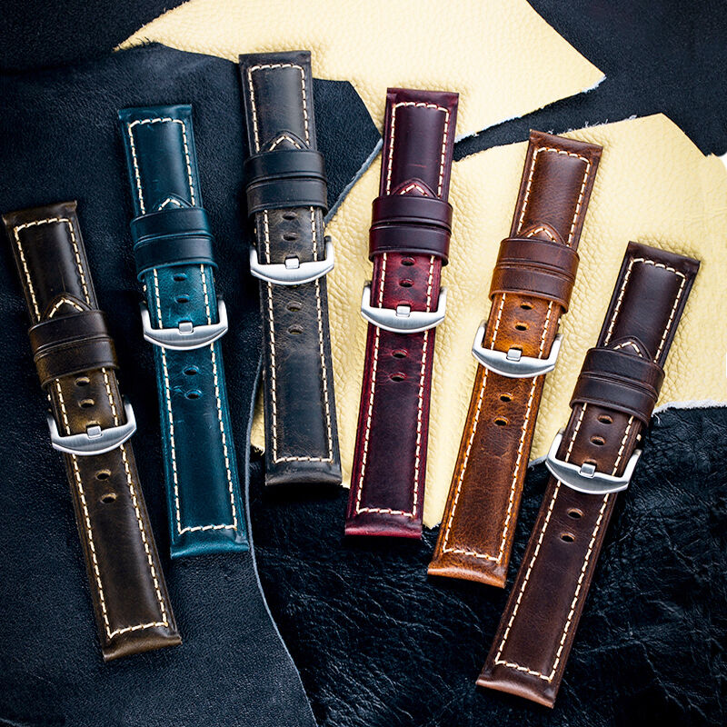 Vintage Genuine Waxed Leather Watch Bands 20mm 22mm 24mm Men's Watch Leather Straps Luxury Watch Accessories