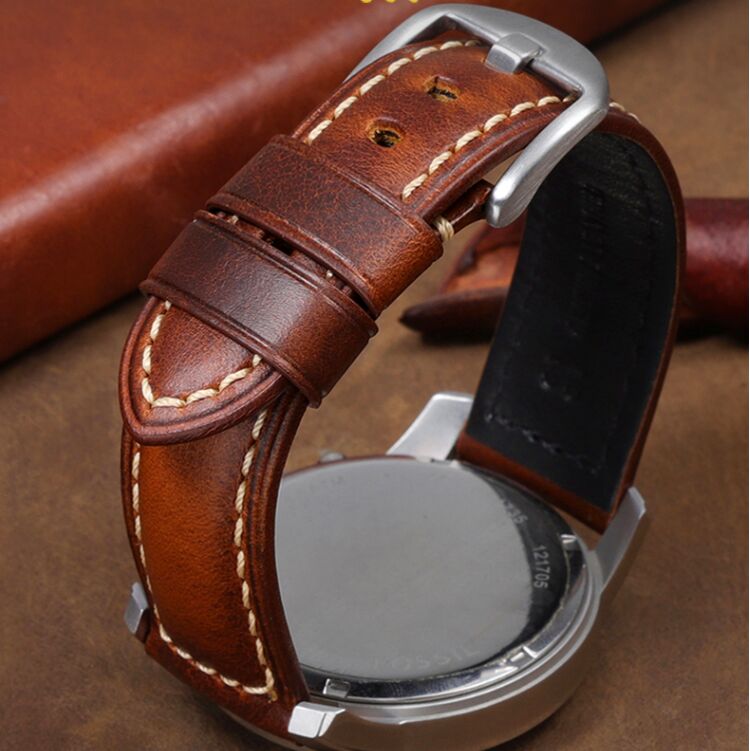 Vintage Genuine Waxed Leather Watch Bands 20mm 22mm 24mm Men's Watch Leather Straps Luxury Watch Accessories