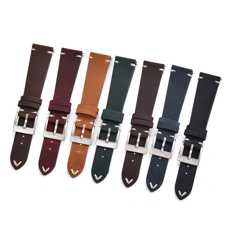 18 20 22mm Vintage Lug-Stitched Crazy Horse Leather Watch Strap Quick Release Hand-Stitched Genuine Leather Watch Bands
