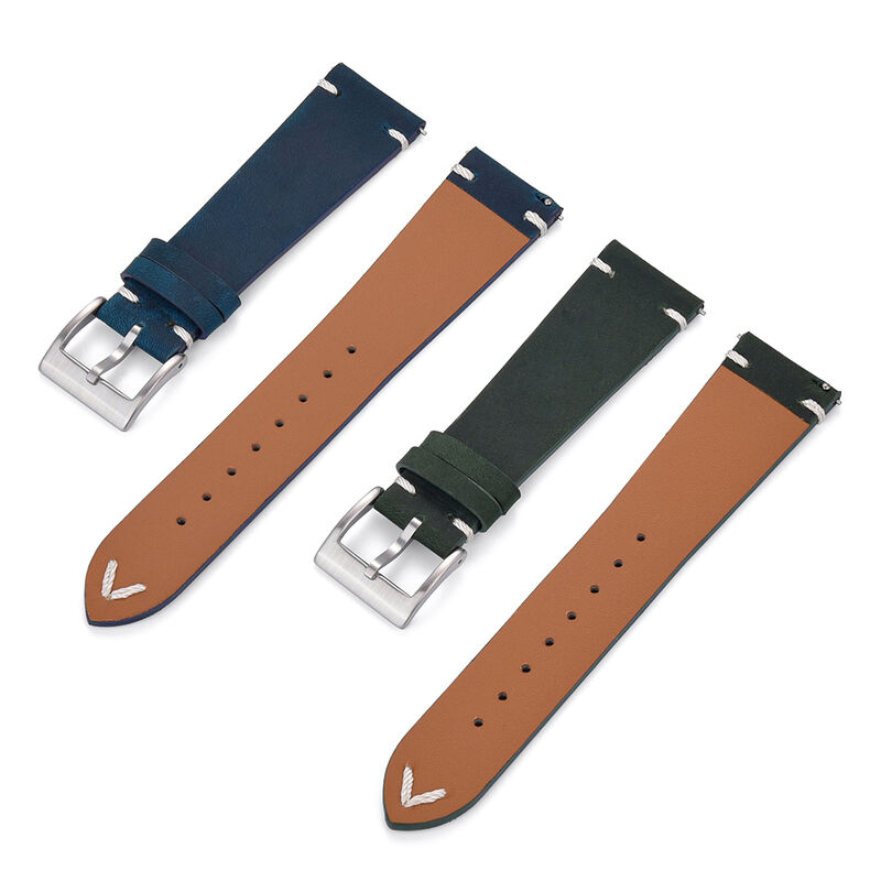 18 20 22mm Vintage Lug-Stitched Crazy Horse Leather Watch Strap Quick Release Hand-Stitched Genuine Leather Watch Bands