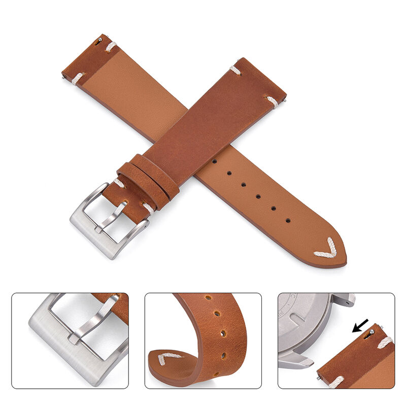 18 20 22mm Vintage Lug-Stitched Crazy Horse Leather Watch Strap Quick Release Hand-Stitched Genuine Leather Watch Bands
