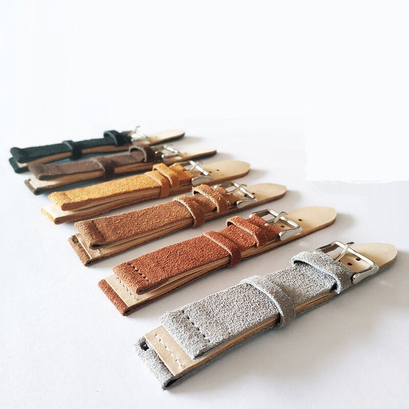 Replacement Vintage Suede Leather Watch Strap Band with Quick Release Pin