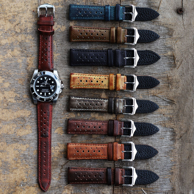 Low MOQ Vintage Leather Strap Watch Band 20mm 22mm 24mm Porous Breathable Handmade Stitching Watch Bracelet Accessories