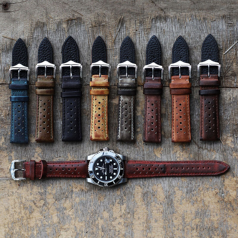 Low MOQ Vintage Leather Strap Watch Band 20mm 22mm 24mm Porous Breathable Handmade Stitching Watch Bracelet Accessories
