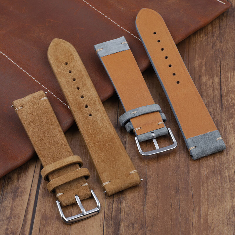 Wholesale Handmade Suede Genuine Leather Watch Strap Wrist Watch Band 18mm 20mm 22mm 24mm