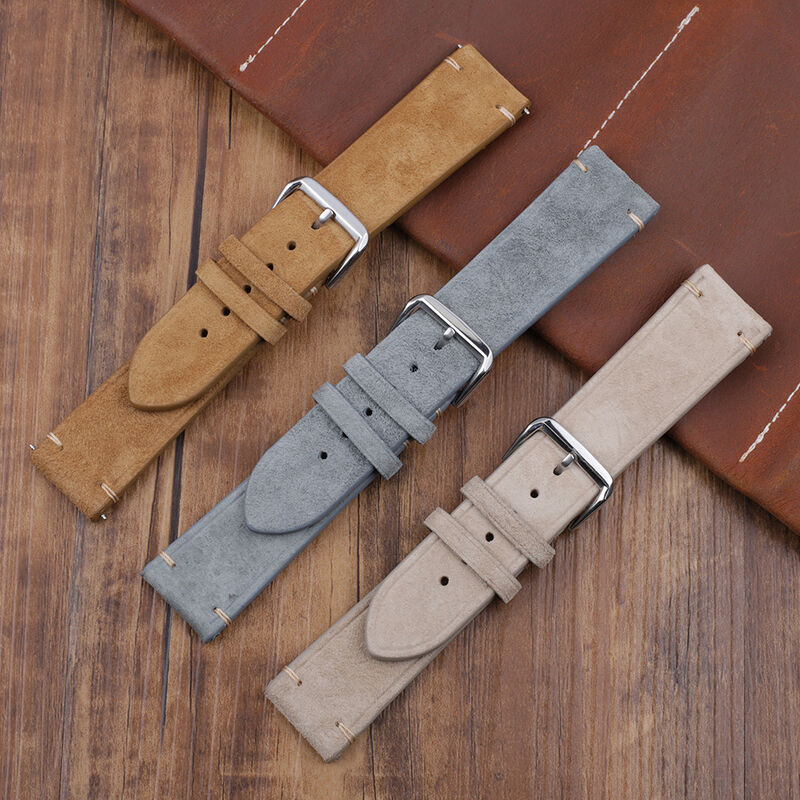 Wholesale Handmade Suede Genuine Leather Watch Strap Wrist Watch Band 18mm 20mm 22mm 24mm