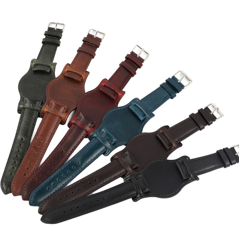 Handmade 18/20/22mm Black Brown Coffee Genuine Leather Bund Straps for Luxury Watches Minimalist Vintage Style